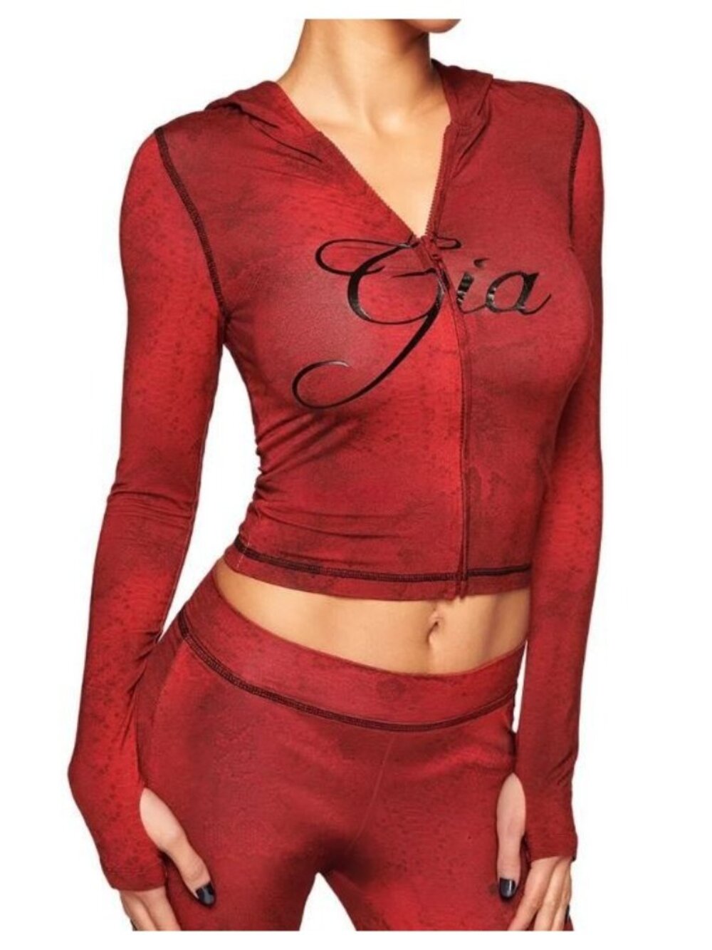 I AM GIA Red Serpentine Blare Hoodie Top Women Size XXS NWT Full Zip Long Sleeve